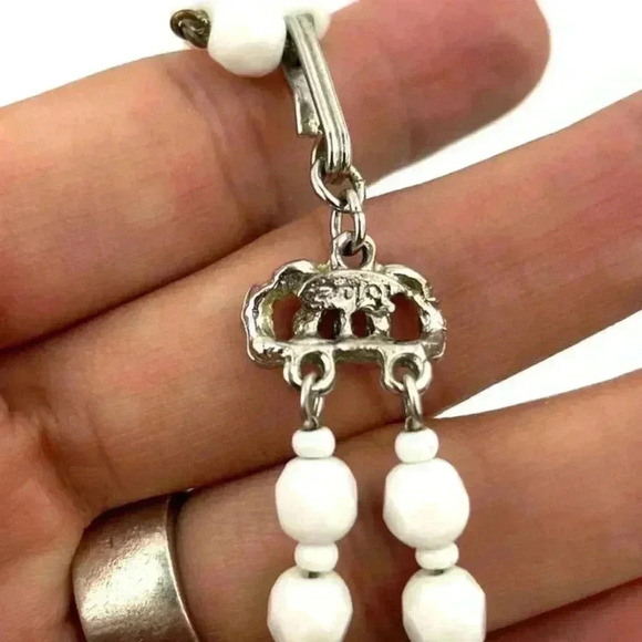 VTG Hobe White Glass Bead Necklace Layered Signed 16" 1960's Rare - Picture 6 of 15